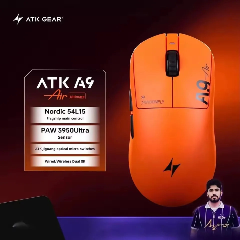 ATK A9 PLUS ULTRA Series Mouse Dual 8K Wireless Mouse Bluetooth Lightweight PAW3950 Ultra Nordic52840 E-sports Mice Gift