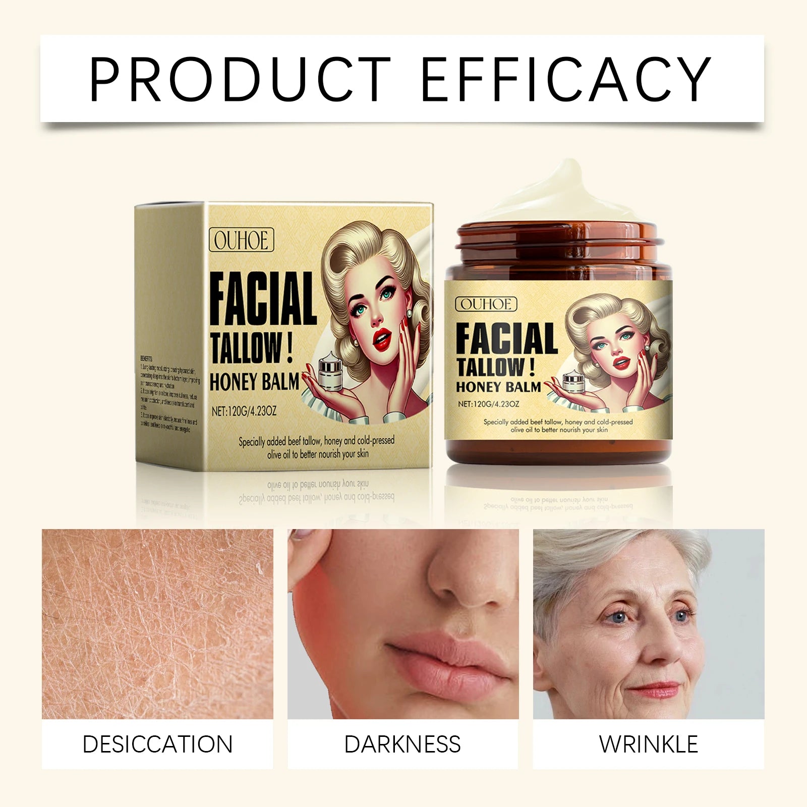 OUHOE Winter Skincare Facial Tallow Honey Balm Long-lasting Moisturizing Prevent Dryness Deep Nourish Skin Relieve Sensitivity