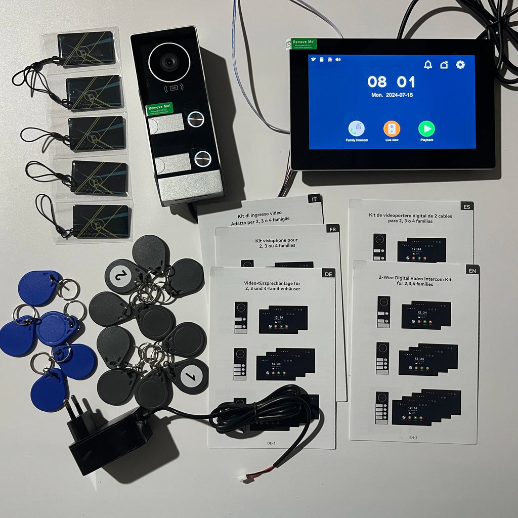 2-4 Unit Home 2 Wire 7inch Touch Video Intercom for Apartments Residential Video Door Phone System with RFID Card APP Unlock ﻿