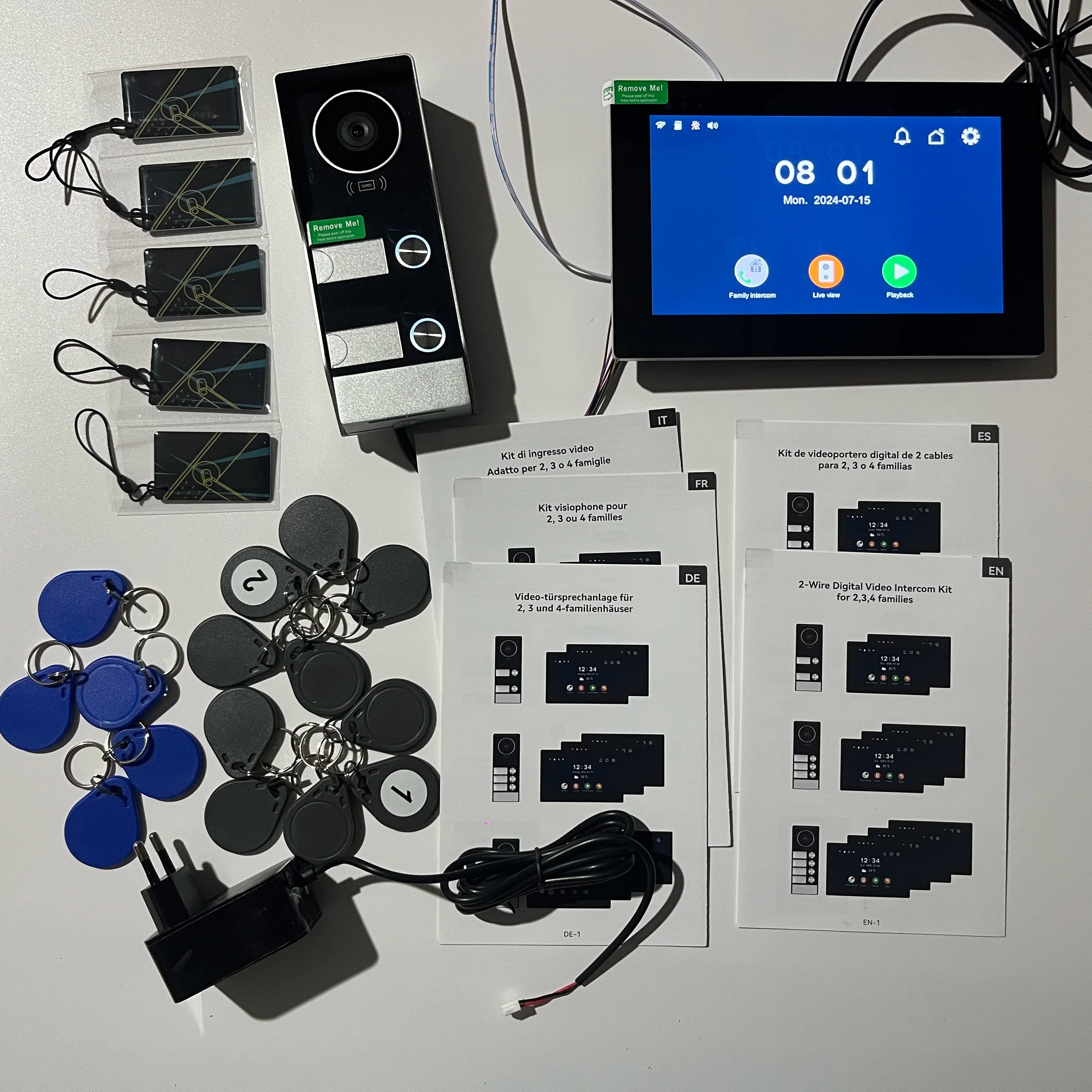2-4 Unit Home 2 Wire 7inch Touch Video Intercom for Apartments Residential Video Door Phone System with RFID Card APP Unlock ﻿
