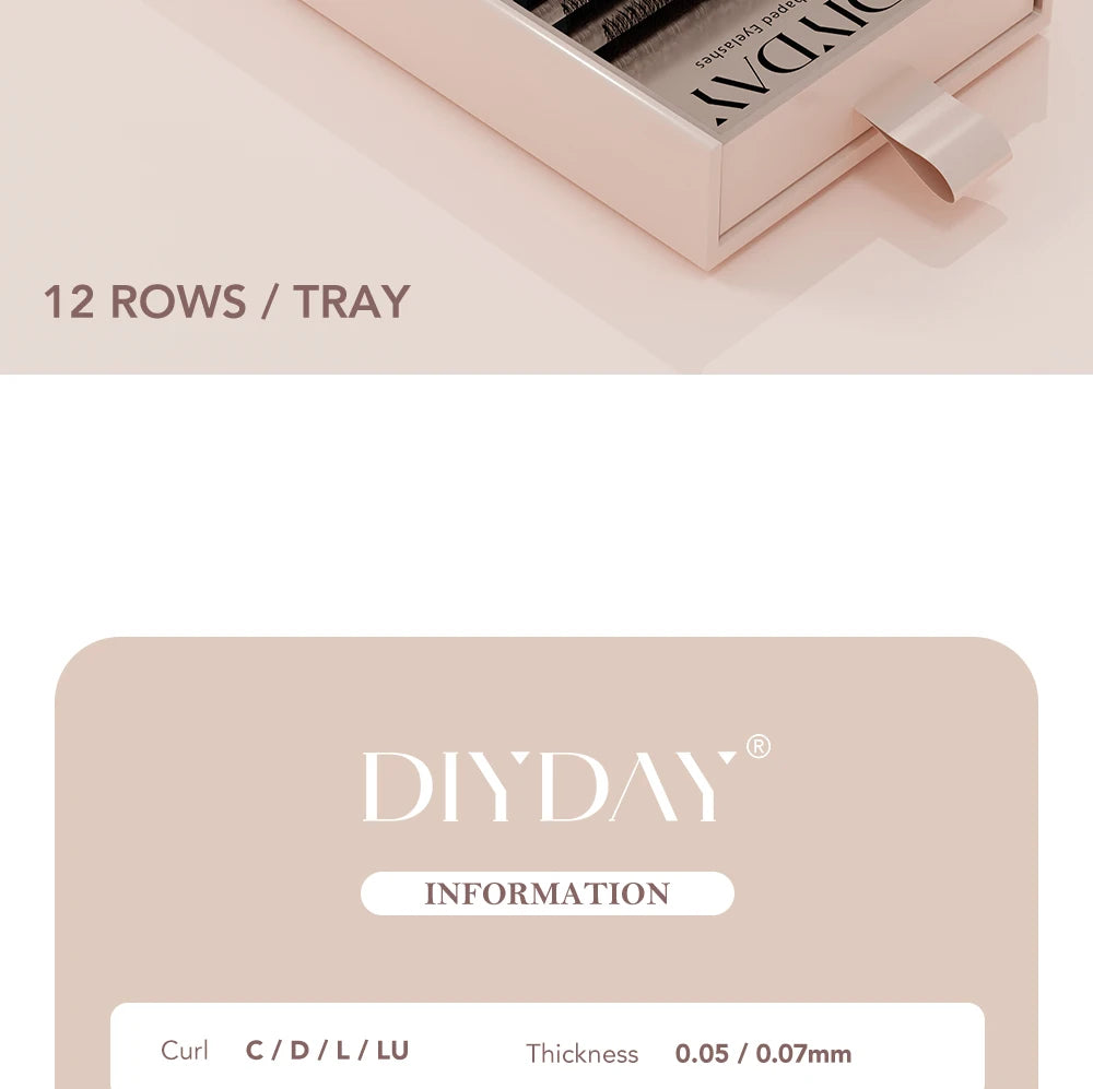 DIYDAY YY Shape Eyelash Extensions C D L LU Curl Brown Lashes Natural Soft Premade Volume Fans Two Tips Y-Shaped False