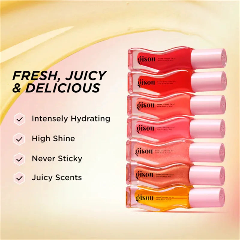 Gisou Honey Infused Lip Oil collection in various shades for high-shine, non-sticky hydration and plump lips.