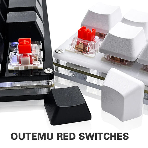 12-key mini mechanical keypad with hot-swappable Outemu red switches, featuring black and white color options.