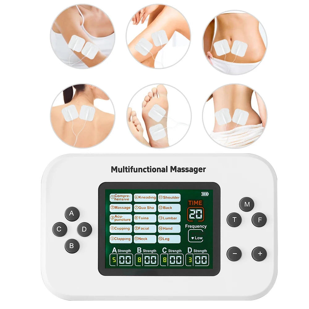TENS EMS Muscle Stimulator with 30 Intensity Levels and 8 Pads Relaxation Treatment Tidesmit