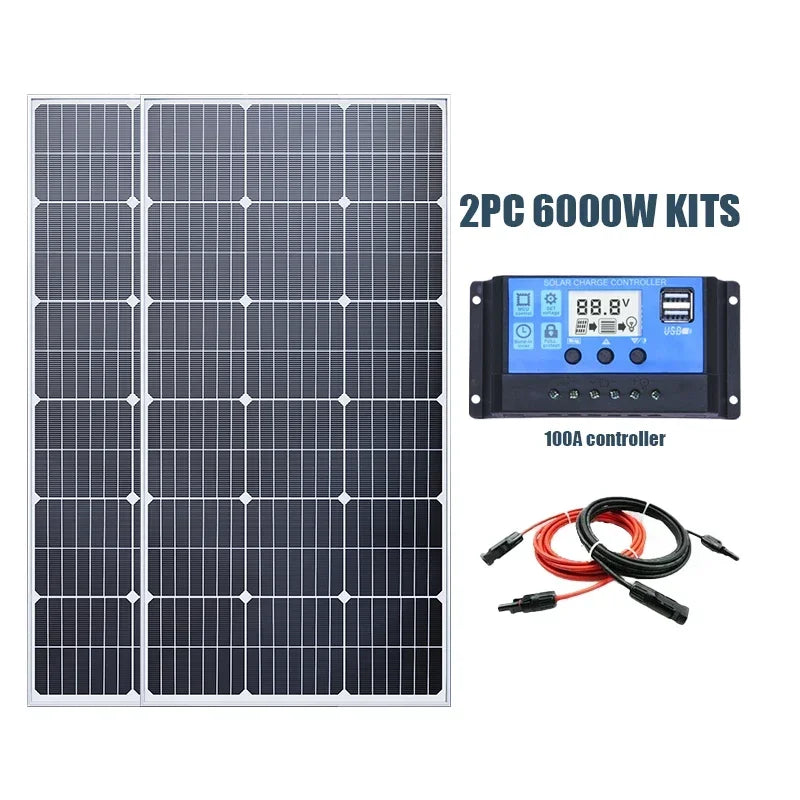6000W/3000W High-Power Solar Panel Kit, Suitable for Outdoor Activities and Homes Camping and RV Off Grid Living