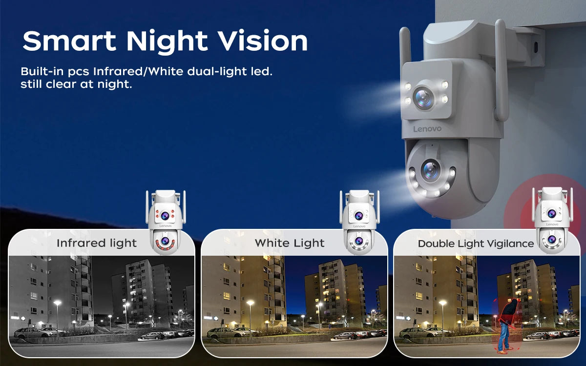 Lenovo WiFi PTZ Security Camera 8MP With Dual Screen Color Night Vision Outdoor Surveillance CCTV Camera Auto Tracking IP Camera