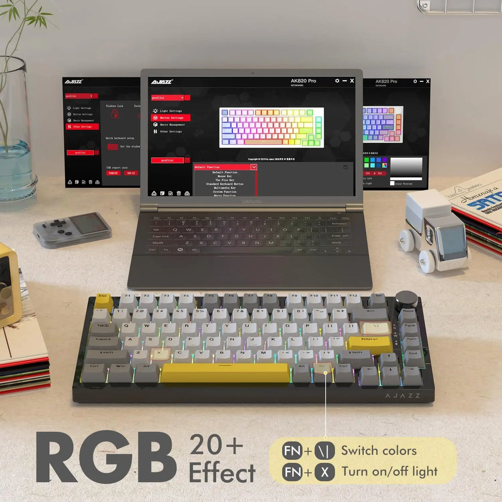 AJAZZ AK820 Wired Mechanical Gaming Keyboard 75% Layout 82 Key Hot-Swappable Design Metal Volume Knob Ideal Esports Office Use