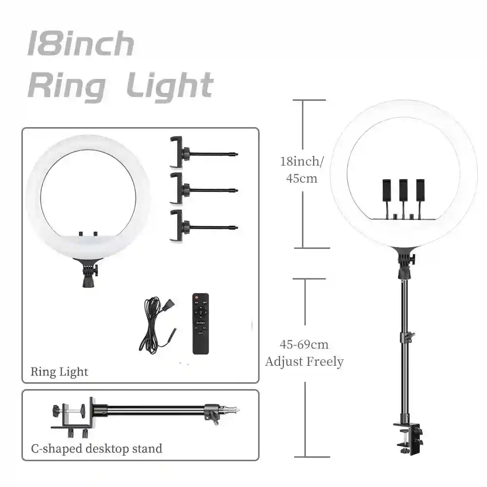 18 Inch Ring Light with Tripod Stand - Adjustable Professional LED Lamp Al-stand Tidesmit