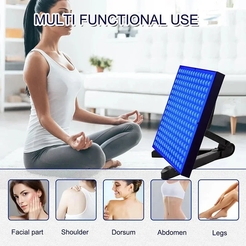 Adjustable 225 LED purple light tanning lamp for face, shoulder, back, and leg skin care, portable home solarium unit.