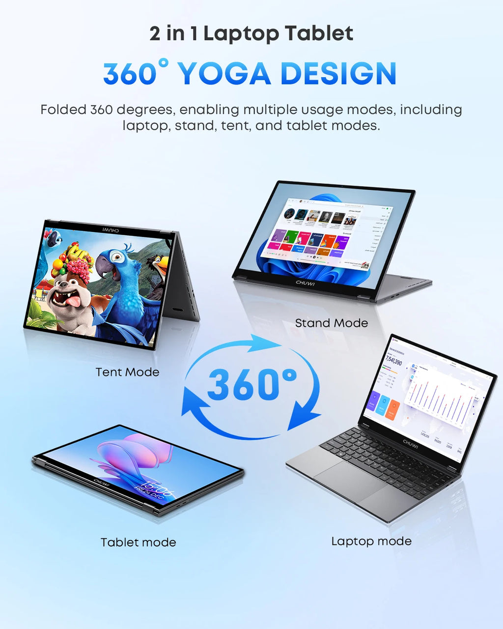 CHUWI FreeBook 2-in-1 Touch Screen Laptop Laptop 13.4'' IntelN150 16GB LPDDR5 RAM 512GB SSD FHD 2520x1680 WiFi6 BT5.2 Windows 11
