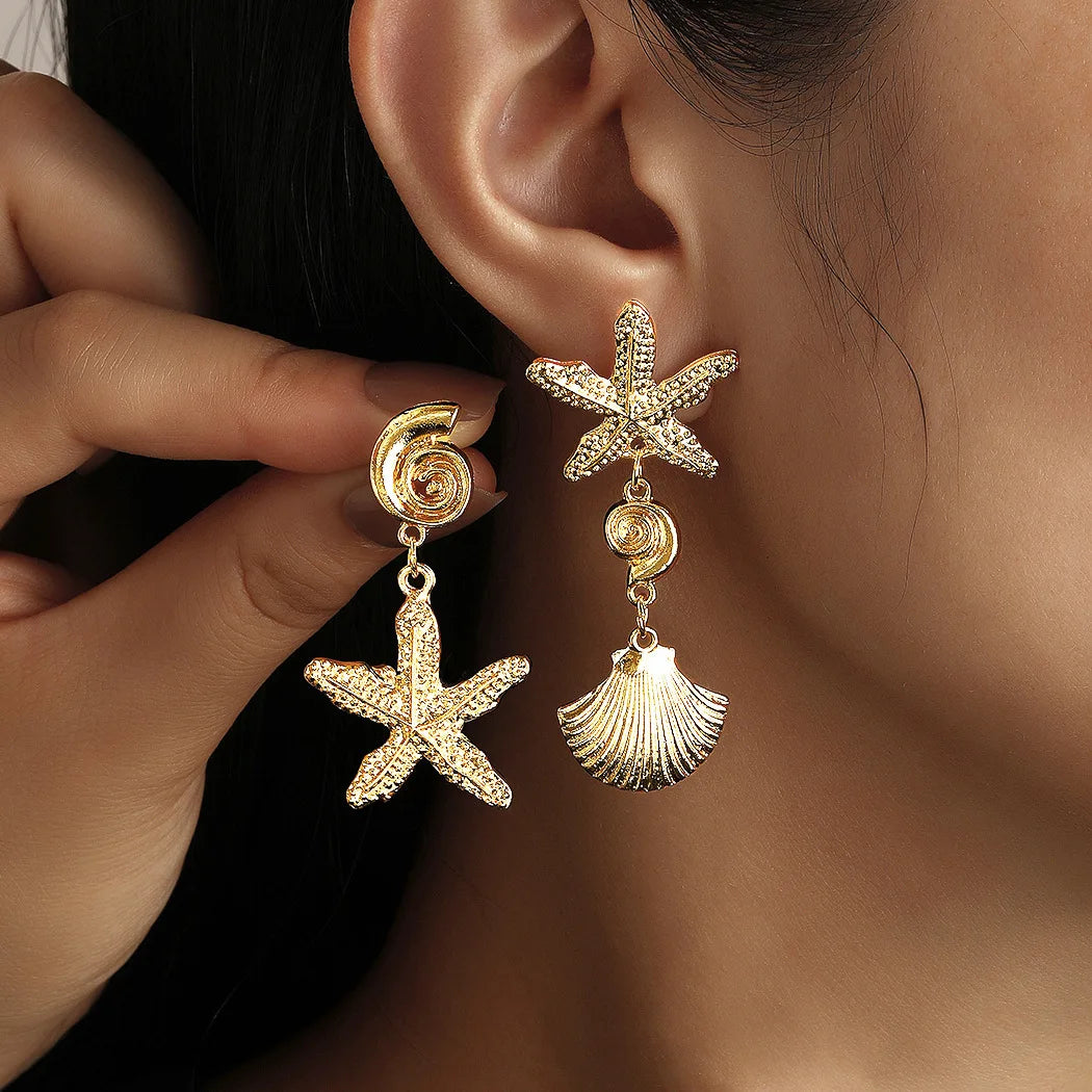 Punk Metal Starfish Stud Earrings for Women Fashion Gold Color Star Geometric Temperament Earrings Summer Jewelry Gift