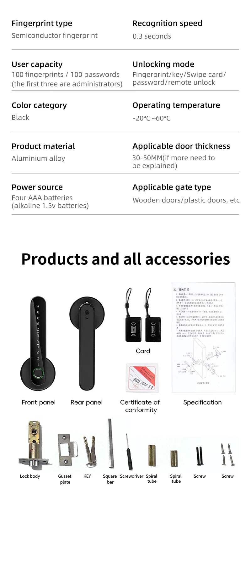 FUERS Tuya Smart Fingerprint Door Lock Handle With Fingerprint Password Bluetooth Key Swipe Card Remote Unlock Four Ways To Open