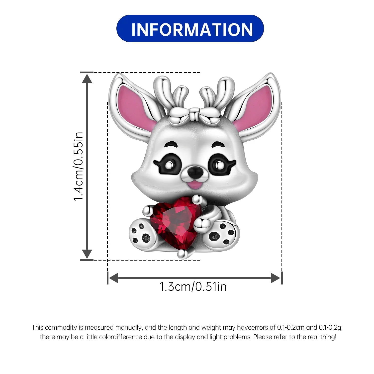 925 sterling silver deer pet charm with red heart bead for DIY bracelets. Cute animal jewelry gift for pet lovers.