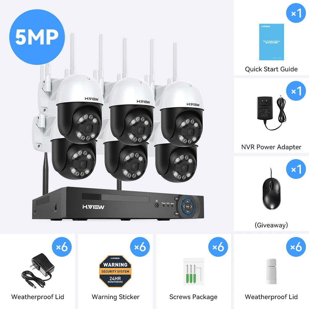 H.view 8CH 5mp Wireless Wifi Camera Security System CCTV Camera Video Surveillance Kit NVR Indoor Outdoor Two-Way Audio Xmeye
