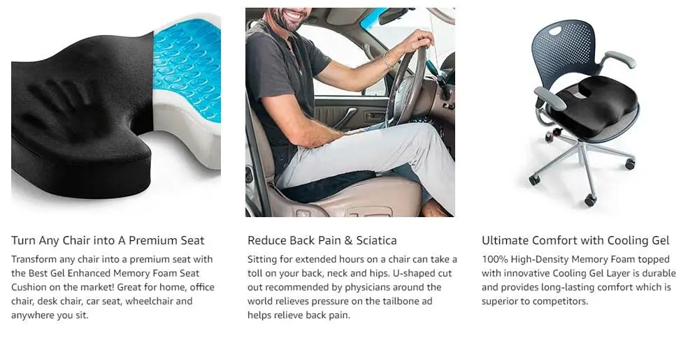 Gel Seat Cushion for Office Chair - Ergonomic Orthopedic Tidesmit Massage Cushion Tidesmit