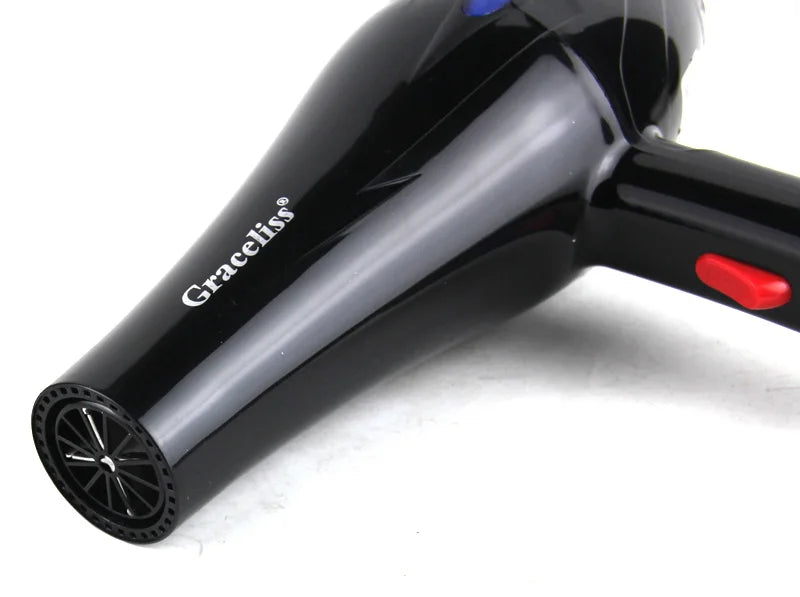 Black Graceliss professional hair dryer with nozzle attachment, salon-grade blow dryer for home use with heat control.