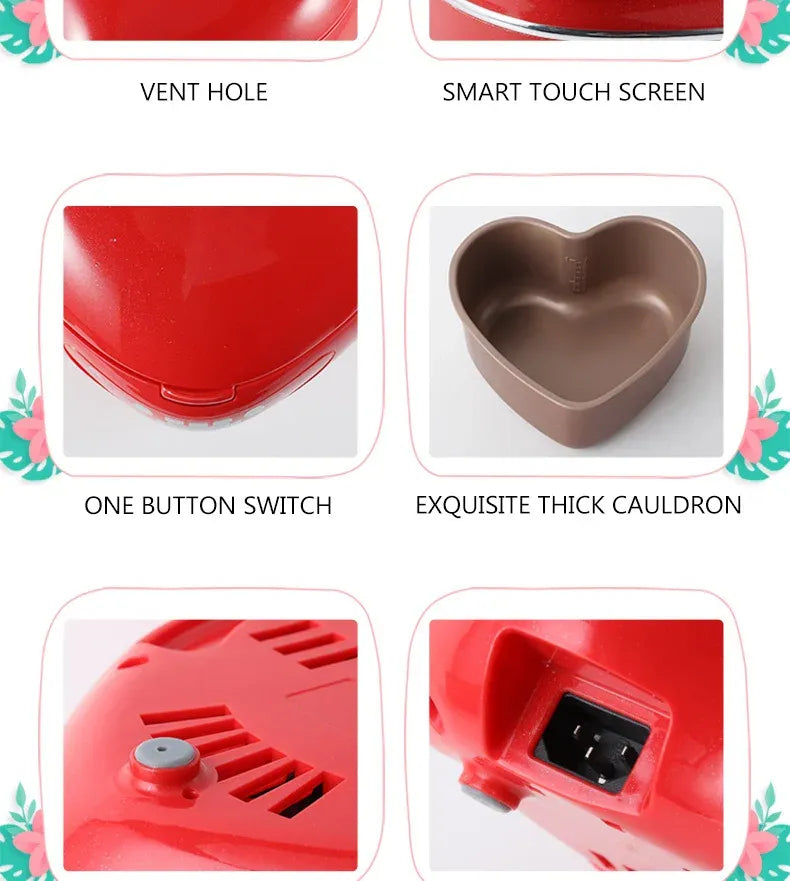 Pink rice cooker one-button switch and thick heart-shaped inner cooking pot