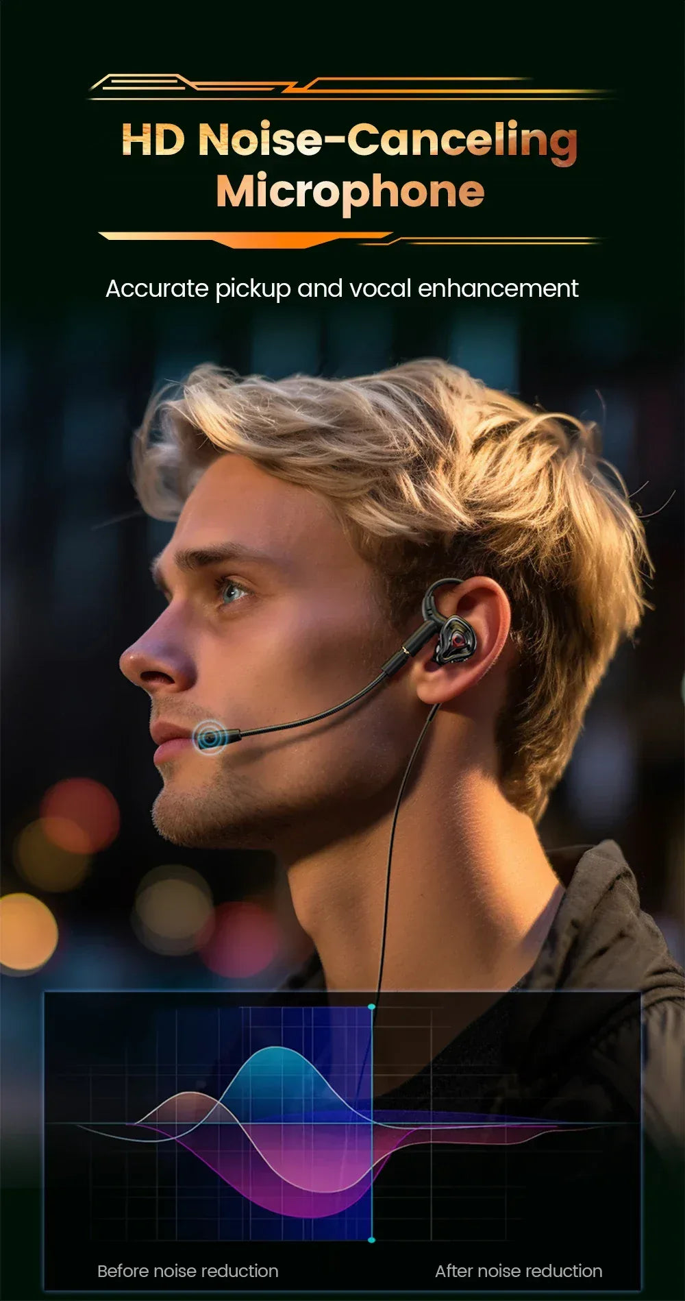 Wired In-Ear Headphones with Dual Microphone - Tidesmit 90° Elbow Tidesmit
