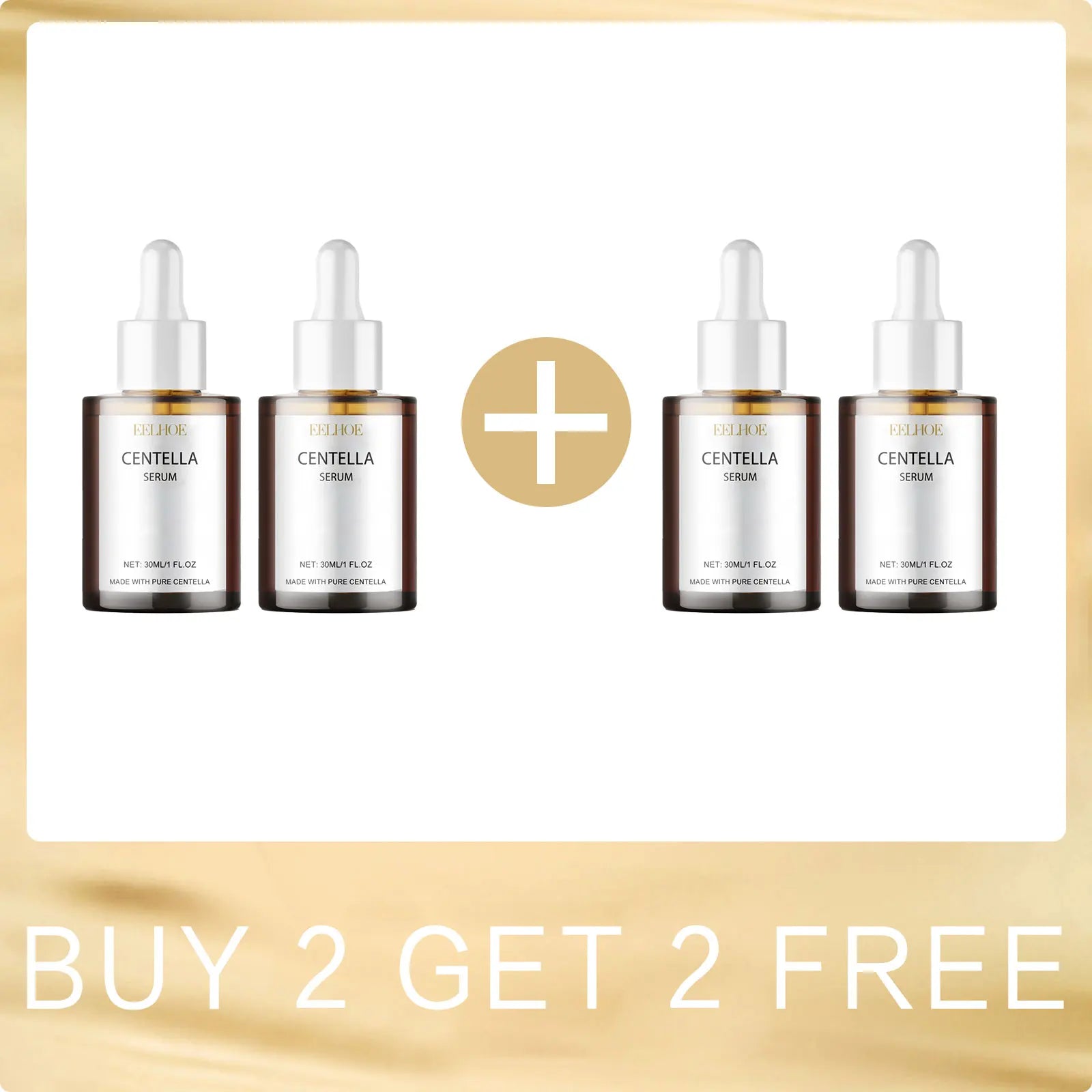 Centella serum bottles set with four dropper bottles and plus icon