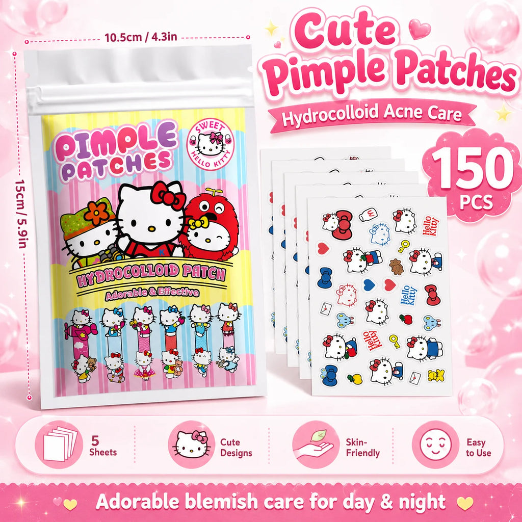 150PCS Hello Kitty Cute Face Stickers, Hydrocolloid Pimple Patches for Invisible Blemish Concealing