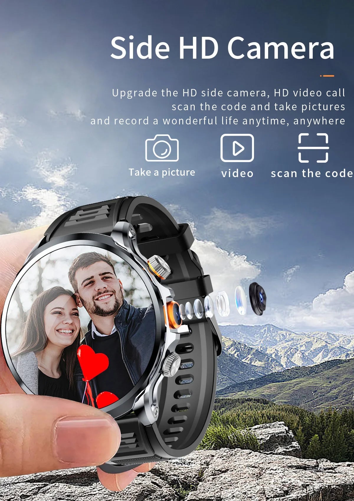Smart Watch With 1.95 inch IPS 1100mah Battery 128GB ROM 500W Camera GPS WIFI Heart Rate APP Download Smartwatch Android 9.0