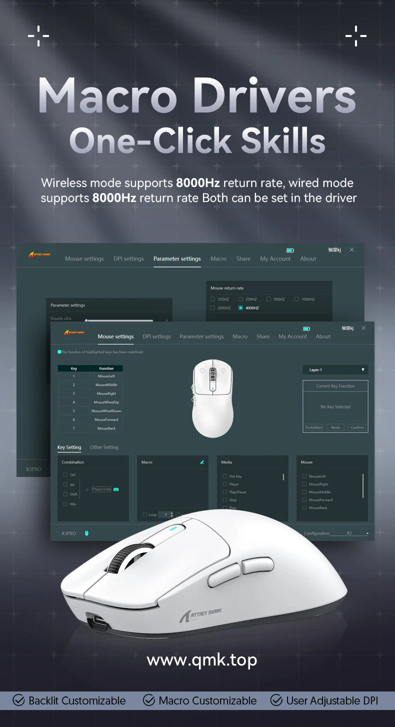 Attack Shark X3 X3Pro Wireless Tri-Mode Gaming Mouse 26K DPI PAW3395 Computer Gaming Peripherals CSGO Valorant Office Gift