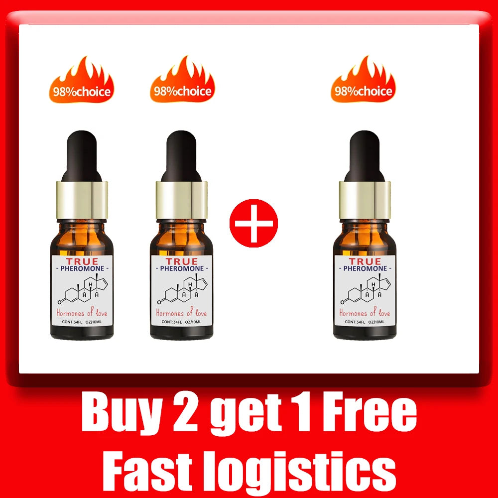 True Pheromone long-lasting essential oil, 10ml amber dropper bottles for attraction, dates, and social events.