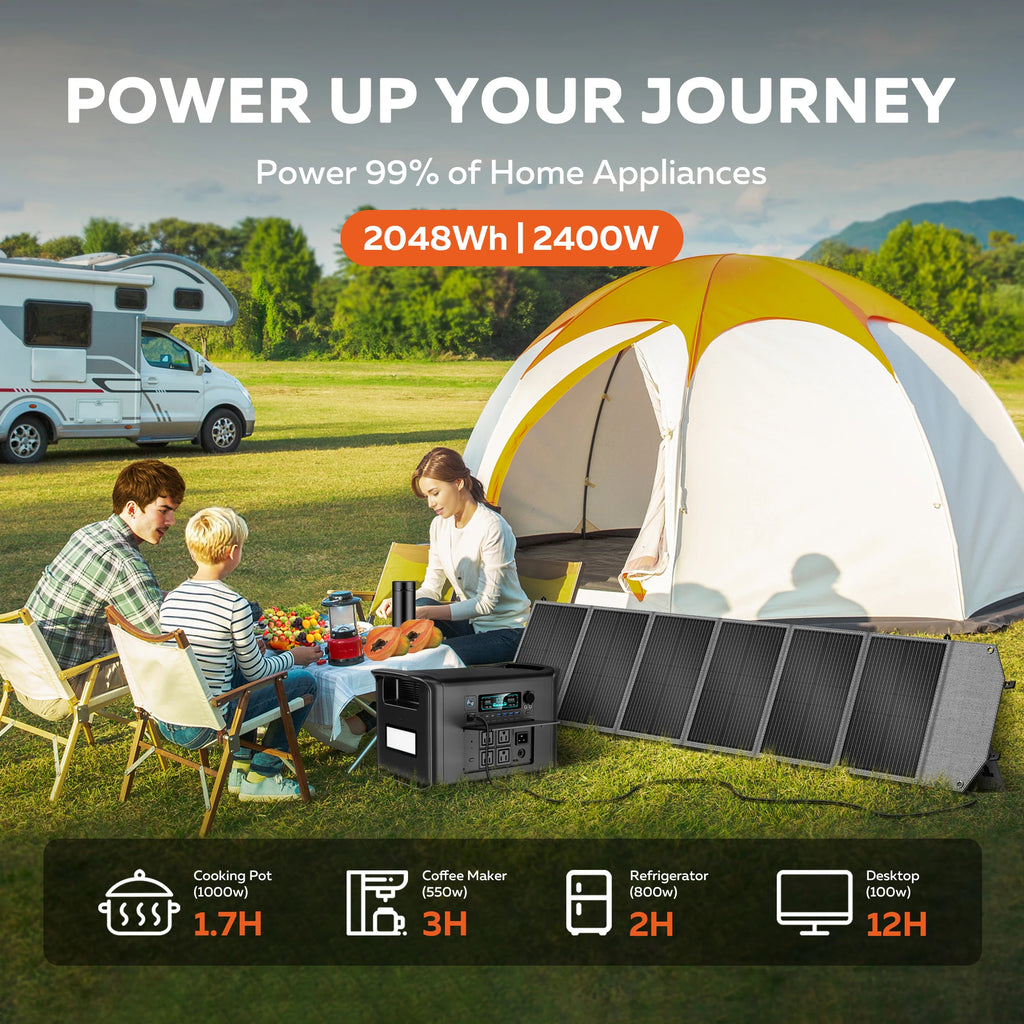 CTOLITY AP2000 2400W Portable Solar Generator Kit with Solar Panel 200W 2048Wh LiFePO4 Battery Power Station, AC Outlet, and Pure Sine Wave Emergency Power Supply for Camping Outdoor and RV Use