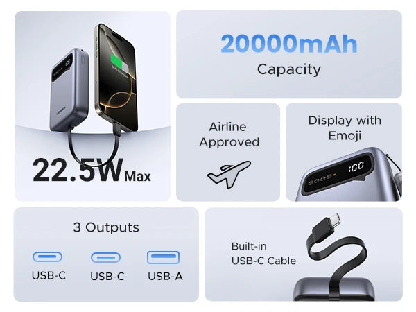 20000mAh Portable Charger - Fast Charging Power Bank for iPhone 16 Tidesmit