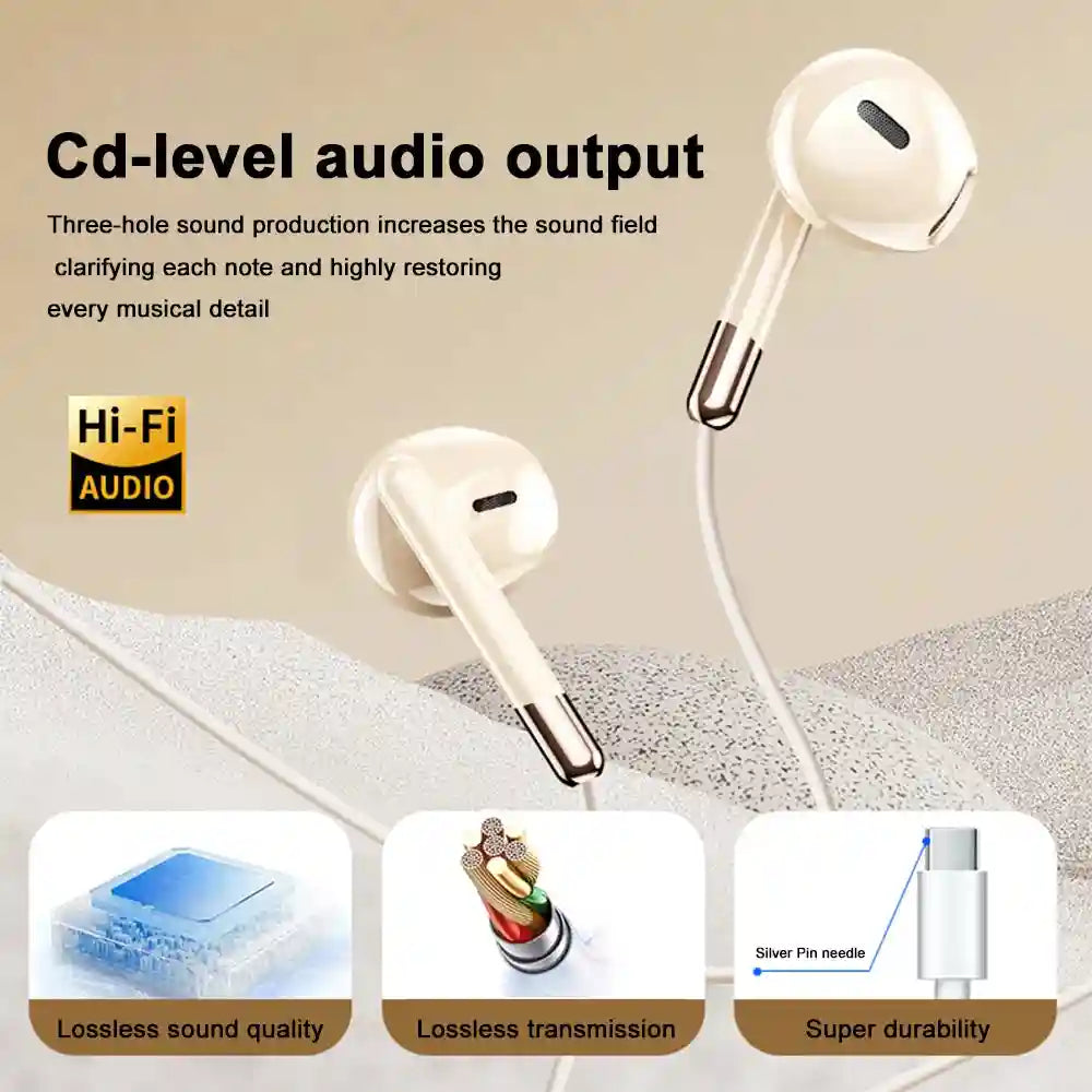 USB C Wired Headphones | HiFi Stereo Sound for Galaxy and iPhone Tidesmit