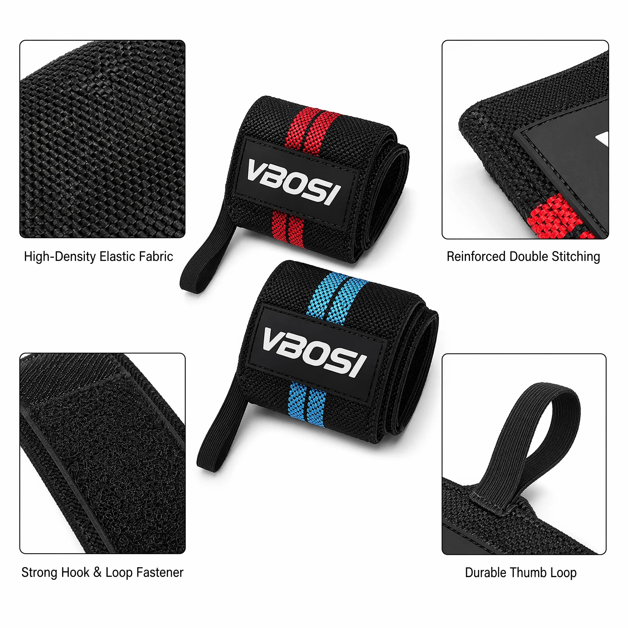 VBOSi Wrist Wraps Wrist Support Brace - Extra Strength Weight Lifting Wristband Bandage Straps for Fitness Gym Training