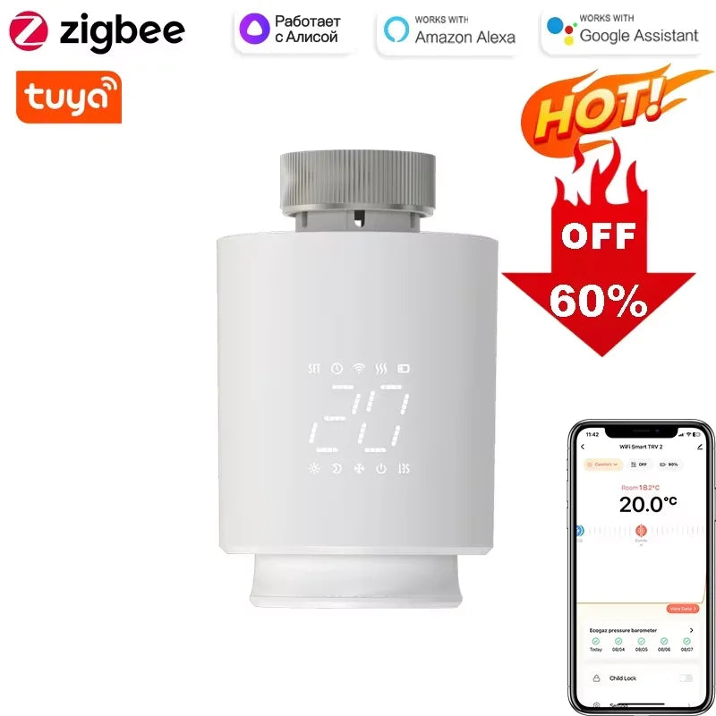 Tidesmit Smart Thermostat Radiator Valve WiFi Zigbee App Control Tidesmit