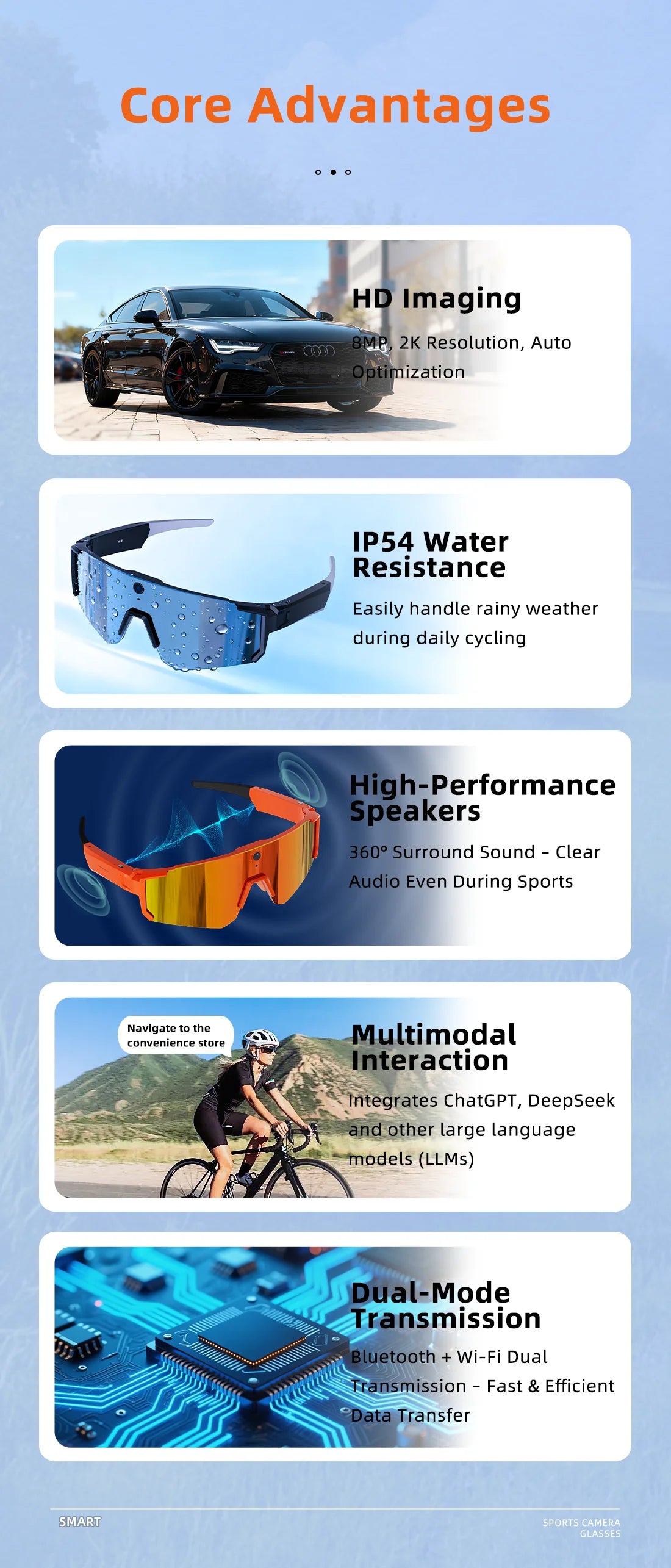 4K Camera Bluetooth Polarized Smart Glasses - UV400 Cycling Series Tidesmit