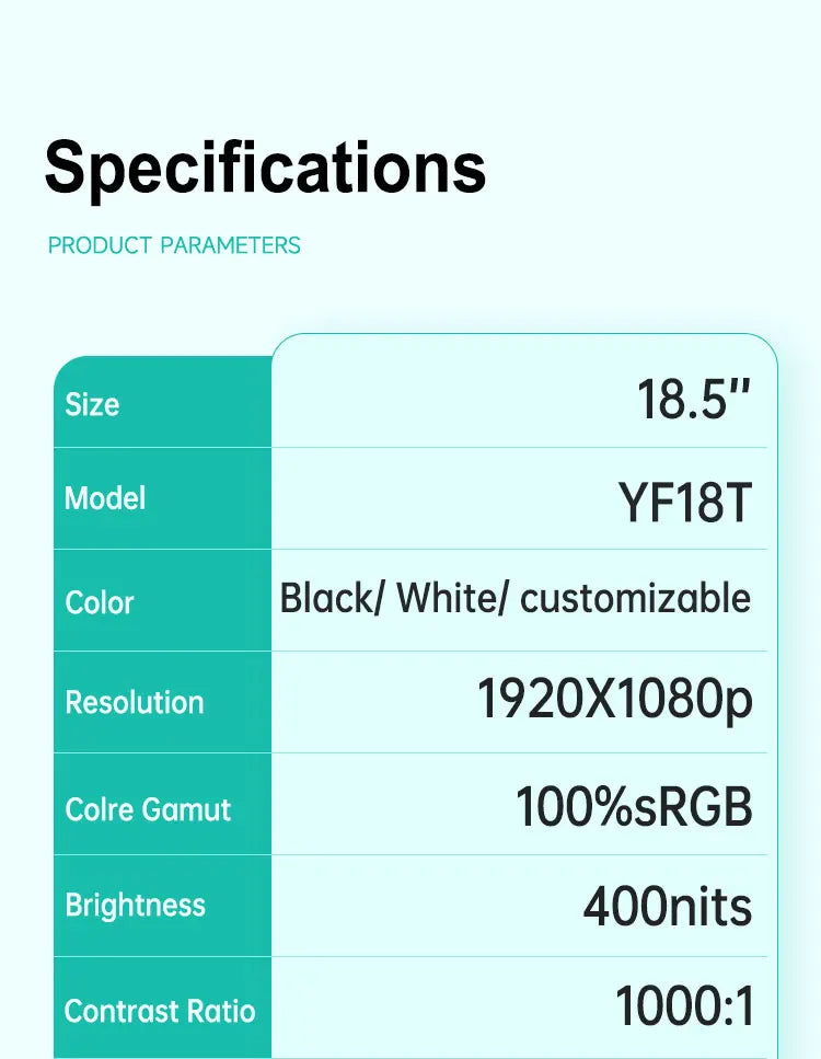 18.5'' 1080p 400nits VESA Mount Medical Grade Portable Monitor Touch Screen for Medical Equipment Fetal Detector Metal Frame