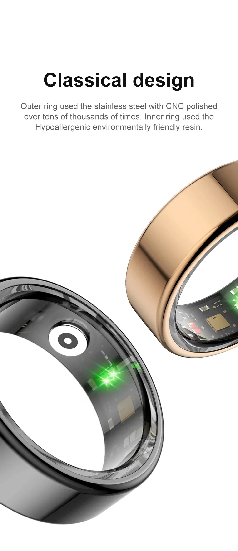 New Health Tracker Smart Ring, Heart Rate Blood Oxygen Monitoring Multi-sport Modes IP68 Waterproof for Men Women Sleep Fitness