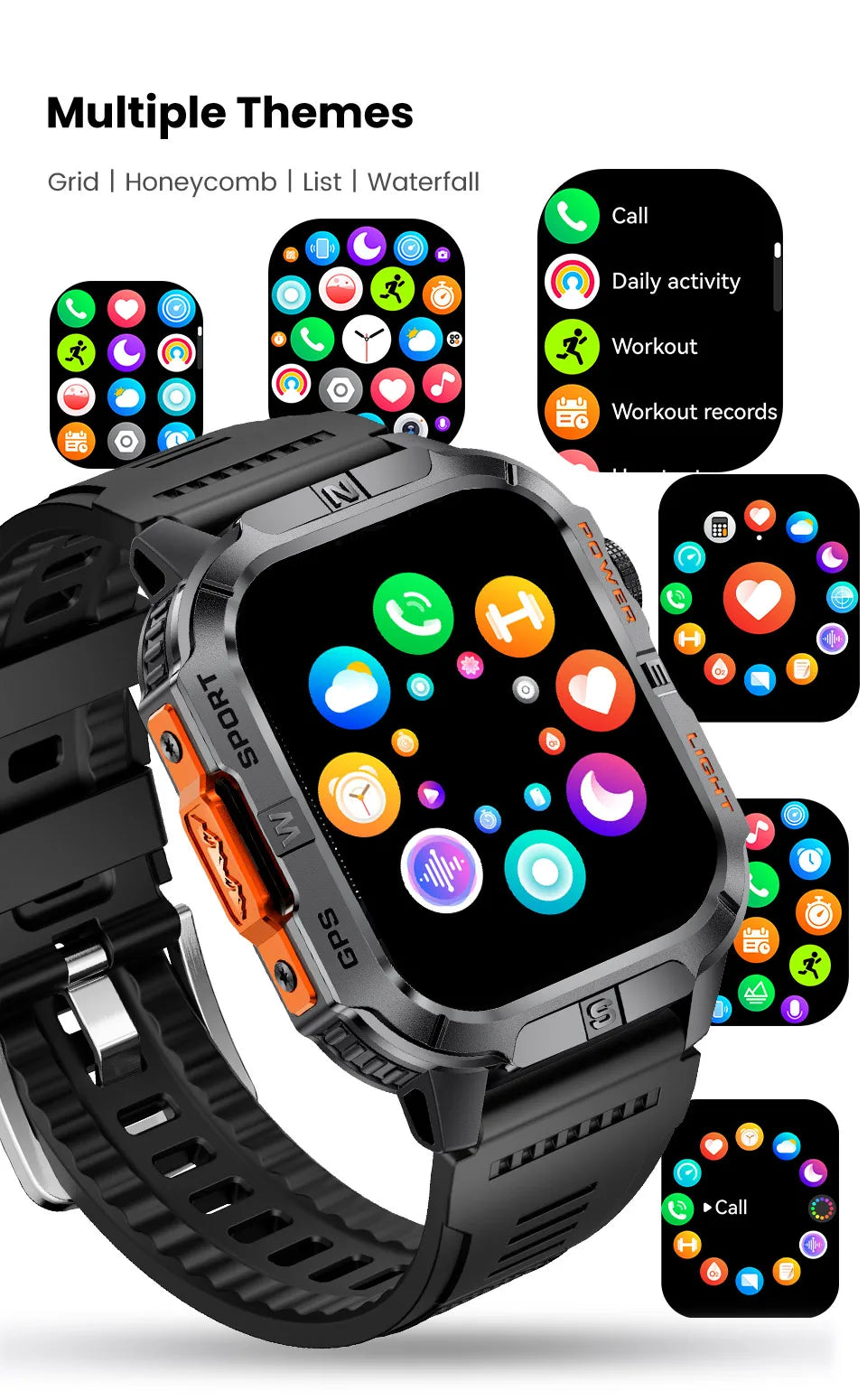 2026New Outdoor Military Men's Smartwatch, Equipped With GPS LED Lighting, Compass, Wireless Communication IP68 Waterproof Watch
