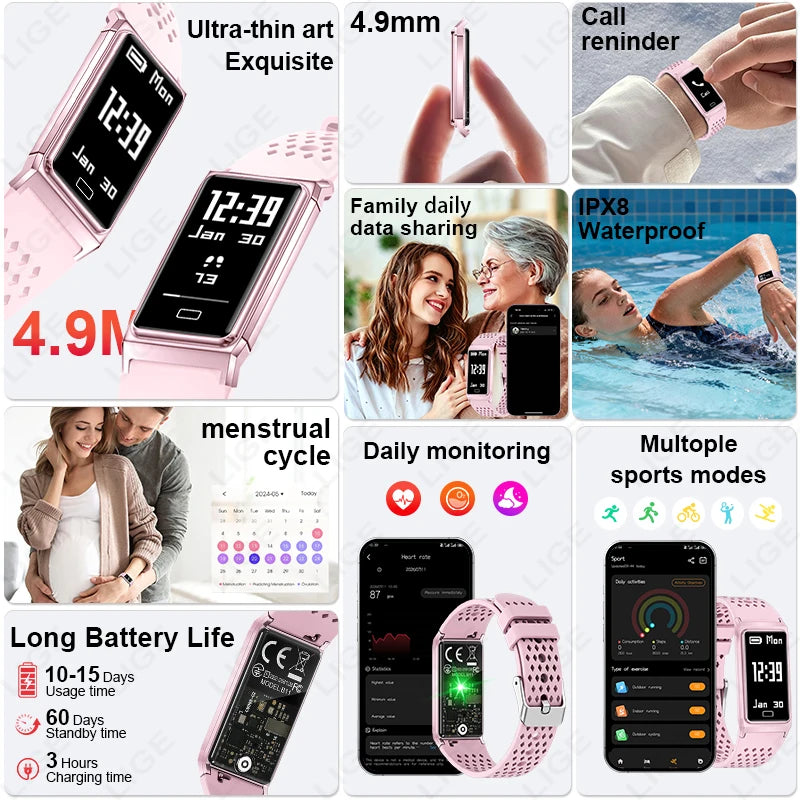 LIGE Women Smart Bracelet Heart Rate Sleep Monitor Health Band Waterproof Sports Fitness Tracker Men Smartwatch For Android iOS