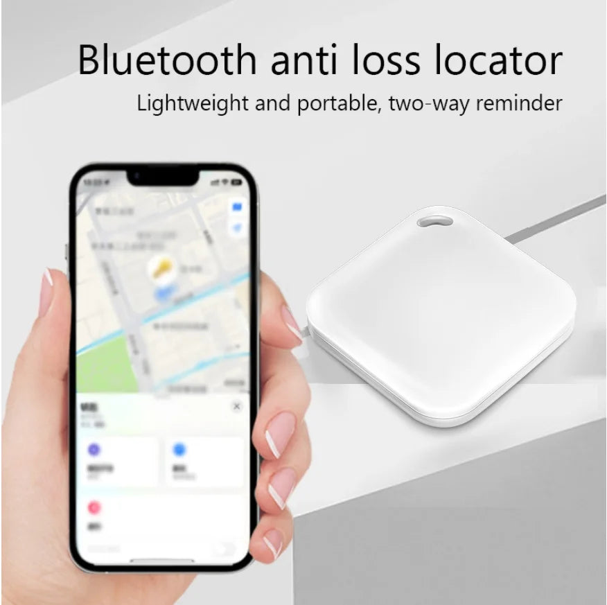 White smart GPS tracker for pets and keys, compatible with Apple Find My for accurate Bluetooth location tracking.