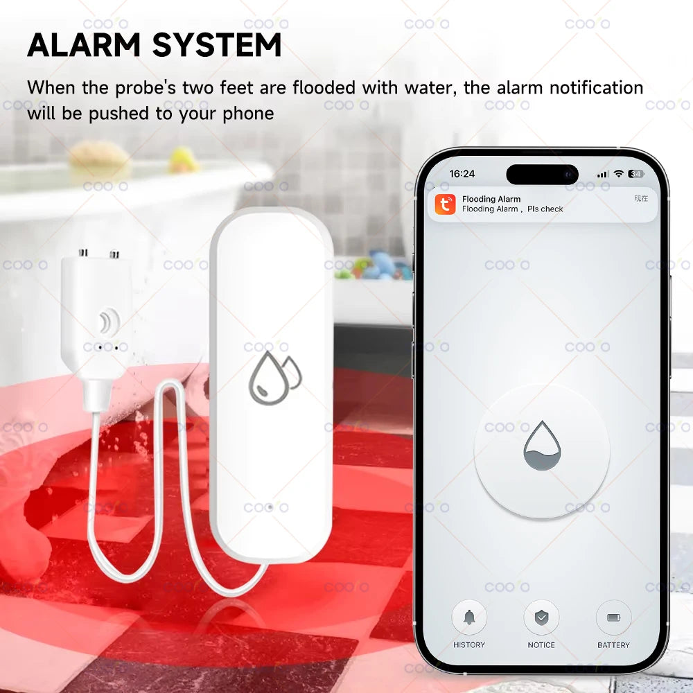 ZigBee Water Leak Sensor: Smart Flood Alarm Detector for Home Safety Tidesmit