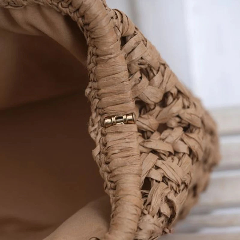 Women's Brand Fashion Clip Handbag, Bohemian Style Large Capacity Travel Woven Bag Popular Elegant Raffia Handmade Crossbody Bag