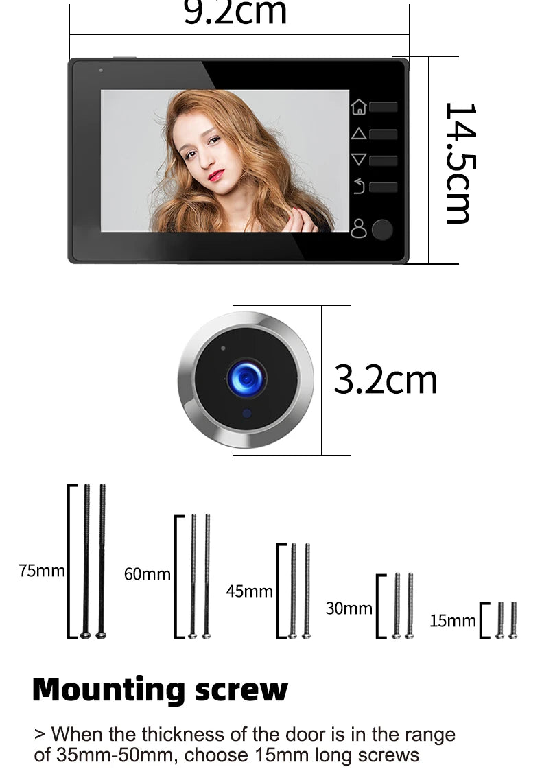 Danmini Visual Doorbell Peephole 4.3'' LCD HD Display Digital Door Viewer 1 Million Pixel 120° Camera Security Cat Eye Door Bell