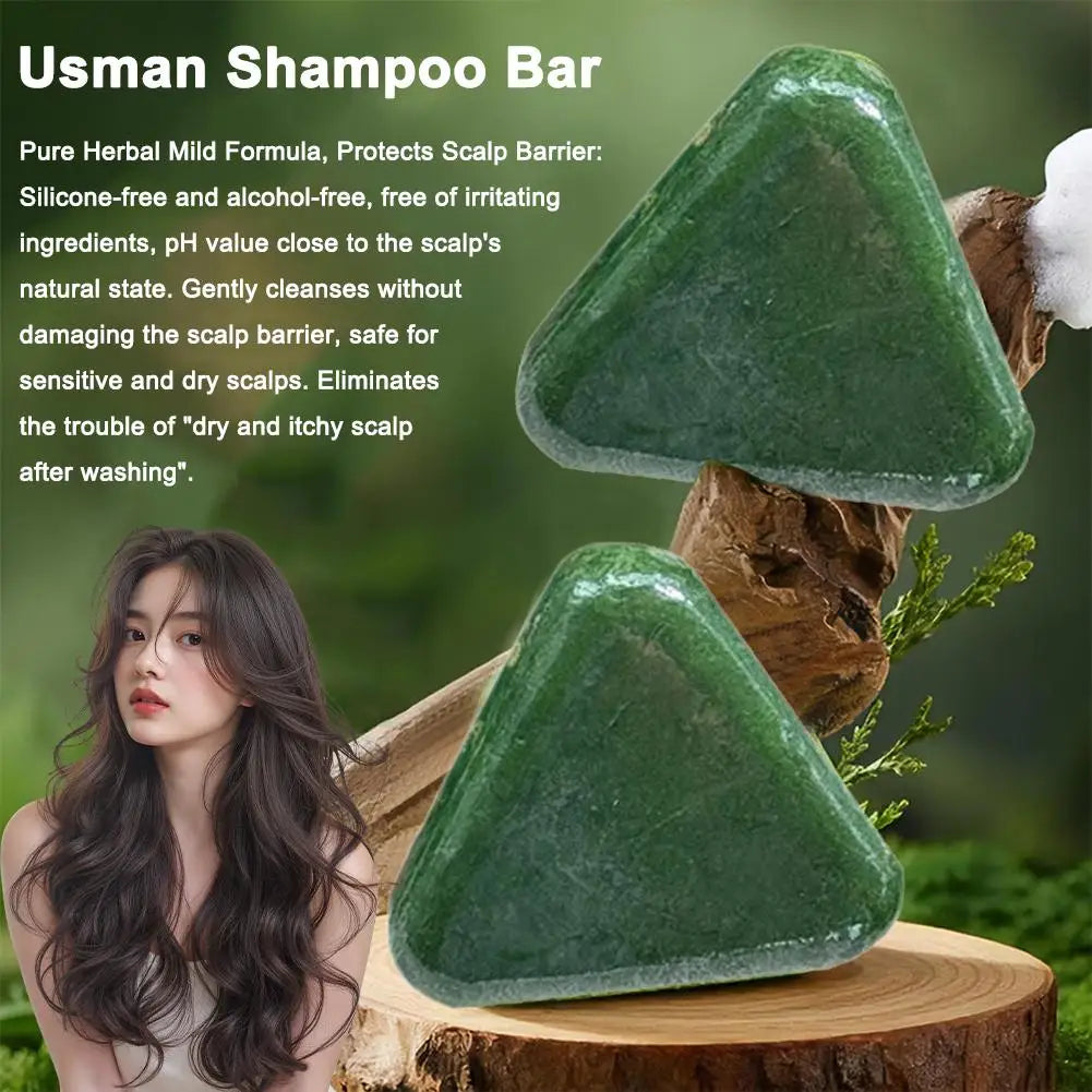 Usman Grass Shampoo Soap Strengthen Hair Root Growth Shampoo Bar Natural Herbal Platycladus Shampoo Soap Hair Care