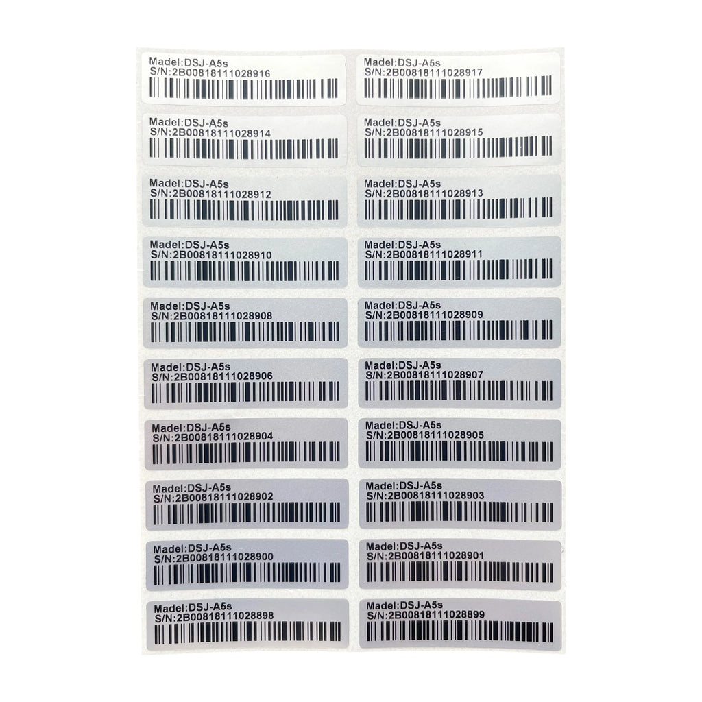 100pcs matte silver PET barcode 128 labels, 40x10mm, fade-resistant, for durable pet product packaging identification.