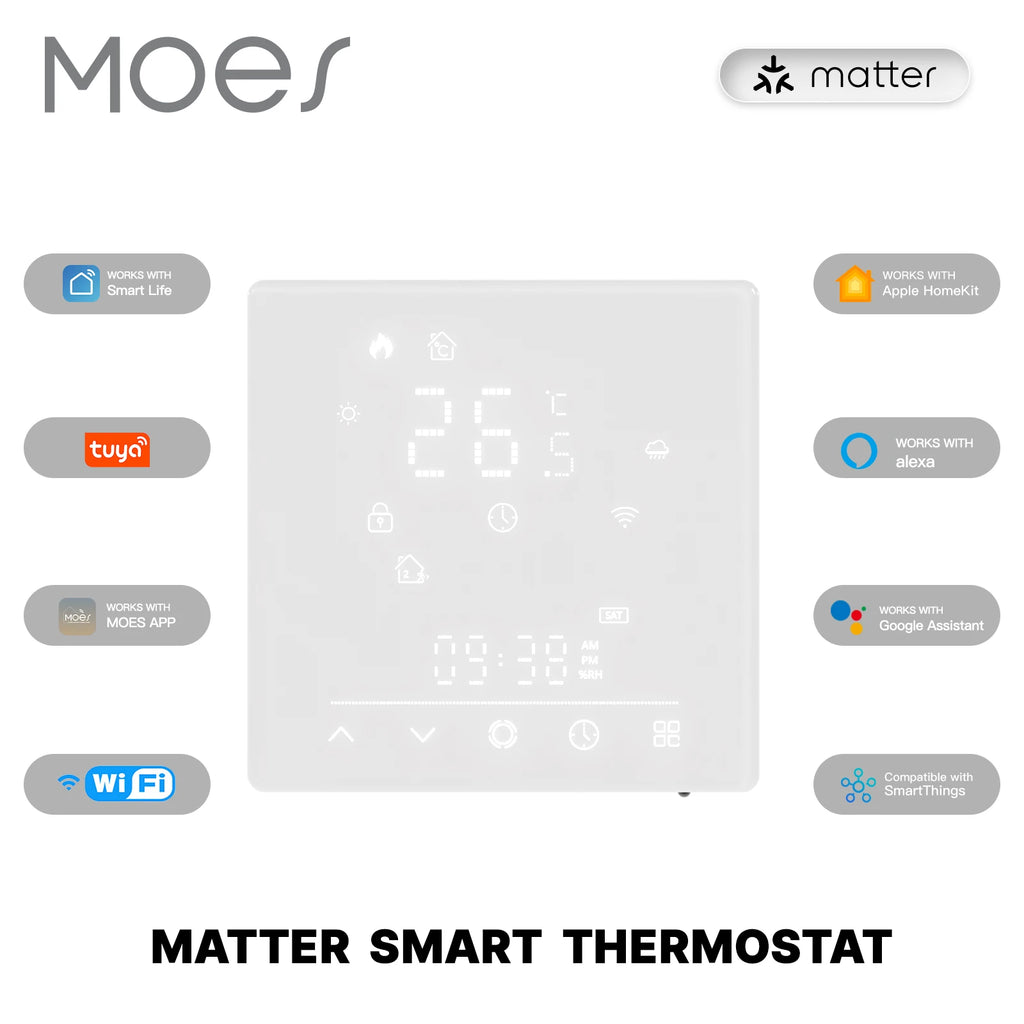 Moes Matter Smart Thermostat Works with Apple HomeKit Alexa Google Home SmartThings Programmable Temp Controller GA GB GC