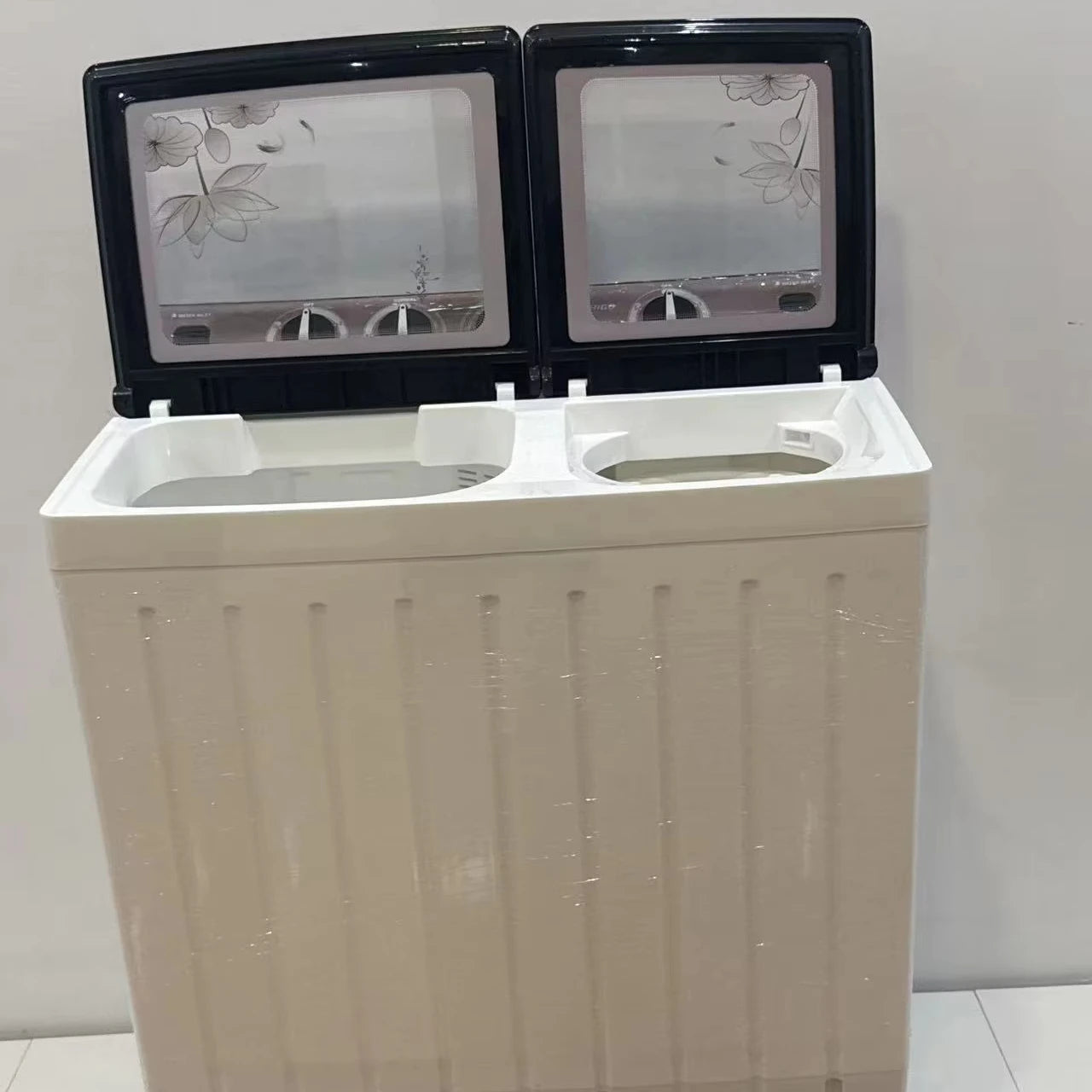 Tidesmit 18KG double bucket spin drying washing machine, side view showing dual tub capacity for dorm and home laundry
