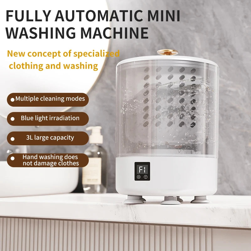 Tidesmit 3L mini portable washing machine featuring a built-in spin dryer for underwear and travel laundry.