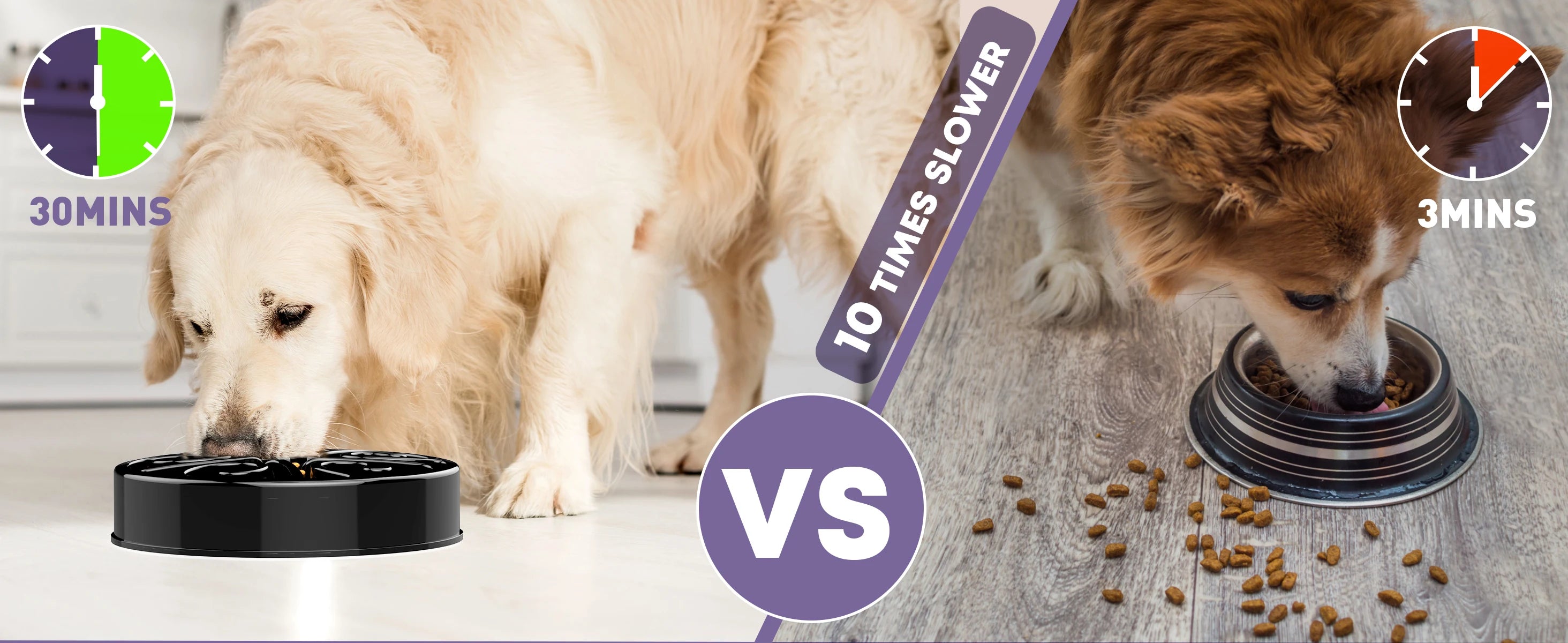 Non-slip black slow feeder dog bowl prevents gulping, promoting healthier eating for large and small dogs.
