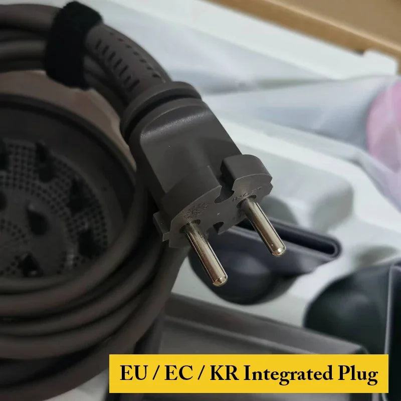 SenCiciMen X9 hair styler power cord with gray EU/KR integrated plug and hair dryer diffuser attachment in box.