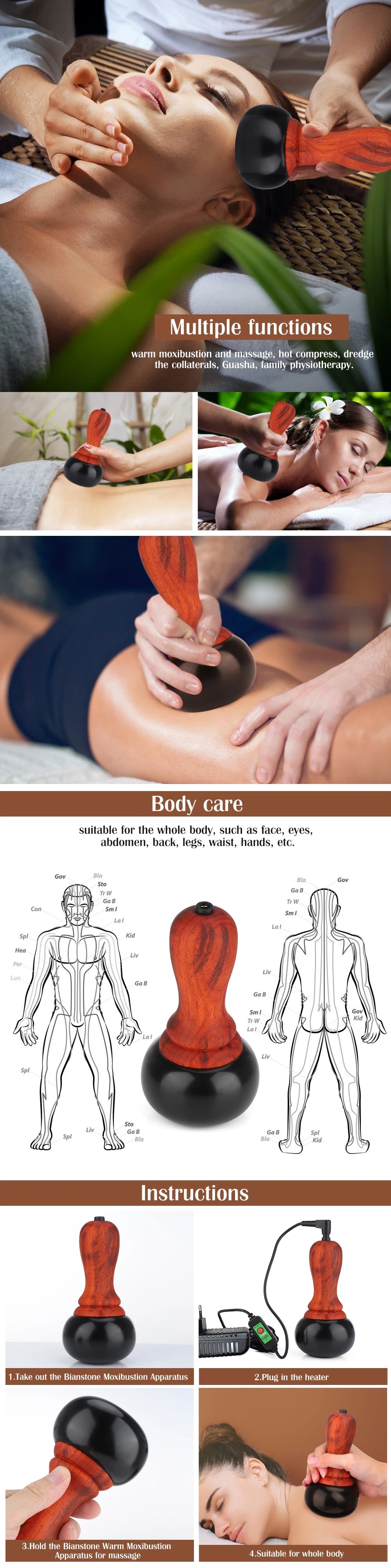 Massage Hot Stone Set with Warmer & Bianstone Gua Sha - Tidesmit Relaxation Treatment Tidesmit