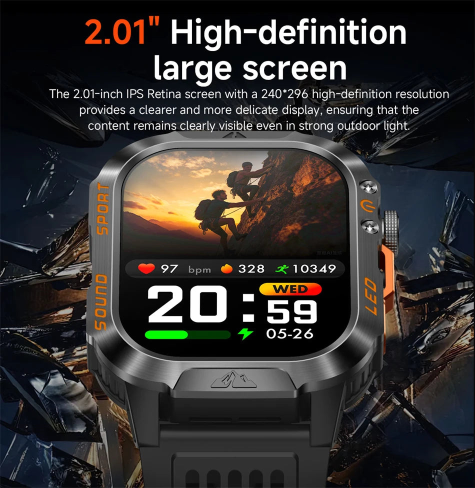 New Military Grade 1200mAh Battery Smartwatch Men 5ATM Waterproof Sports Tracker Flashlight Heart Rate AMOLED Screen Smart Watch